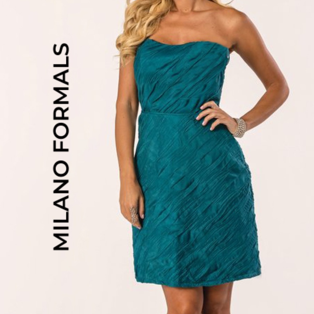 Milano Formals Teal Strapless Dress Size 6P, Prom, Wedding, Cocktail Party
